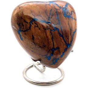 Wooden Blue Heart URN Keepsake Urn for Adults, Urns for Human Ashes Wooden Heart Urn Keepsake Cremation Urn for Human pet Ashes Handcrafted Urn with Display Stand