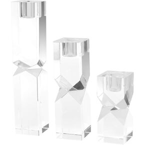 Crystal Candle Holders Set of 3, Clear Taper Candle Holder Decor, Table Centerpieces for Home Party and Wedding Decoration(3.9''/5.9''/7.9'' Height)
