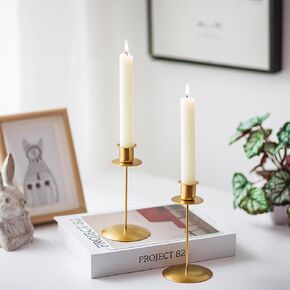 Romadedi Gold Candle Holder for Candlestick - Taper Candle Stick Modern Table Centerpiece Wedding Decoration Christmas Fireplace Mantel Living Home Decor Set of 2