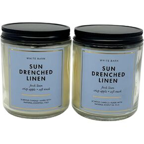Bath & Body Works Sun Drenched Linen 1-Wick Scented Candle with Natural Essential Oils 7oz - Pack of 2