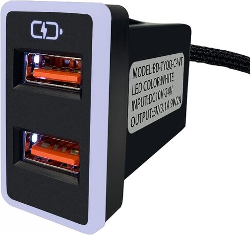 شاحن سيارة QC3.0 شحن سريع، لمقبس USB مزدوج من تويوتا للشحن السريع، مع عرض ضوء LED، والهواتف الذكية المتوافقة، أو الكمبيوتر اللوحي أو أي جهاز USB آخر (أزرق 1.3 × 0.9 بوصة) in Kuwait