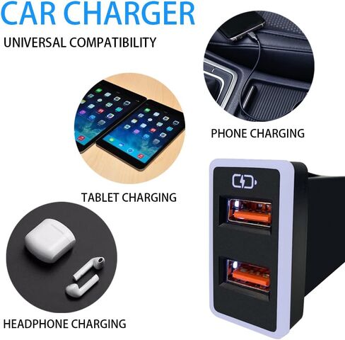 شاحن سيارة QC3.0 شحن سريع، لمقبس USB مزدوج من تويوتا للشحن السريع، مع عرض ضوء LED، والهواتف الذكية المتوافقة، أو الكمبيوتر اللوحي أو أي جهاز USB آخر (أزرق 1.3 × 0.9 بوصة) in Kuwait