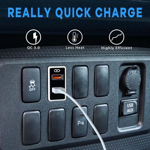 شاحن سيارة QC3.0 شحن سريع، لمقبس USB مزدوج من تويوتا للشحن السريع، مع عرض ضوء LED، والهواتف الذكية المتوافقة، أو الكمبيوتر اللوحي أو أي جهاز USB آخر (أزرق 1.3 × 0.9 بوصة) in Kuwait