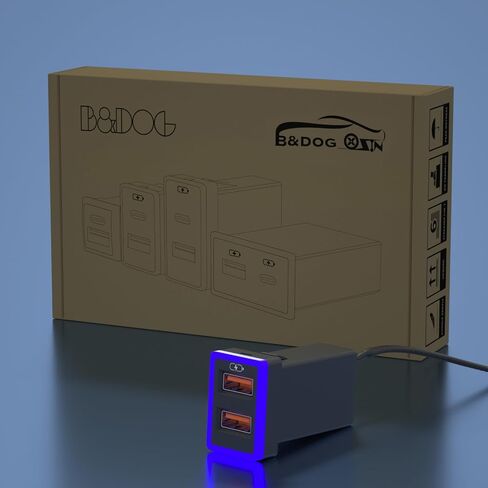 شاحن سيارة QC3.0 شحن سريع، لمقبس USB مزدوج من تويوتا للشحن السريع، مع عرض ضوء LED، والهواتف الذكية المتوافقة، أو الكمبيوتر اللوحي أو أي جهاز USB آخر (أزرق 1.3 × 0.9 بوصة) in Kuwait