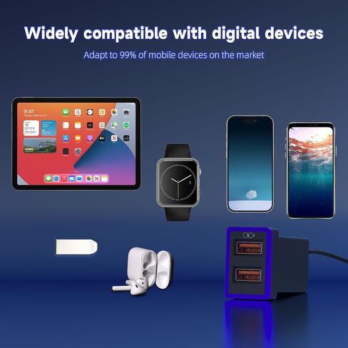شاحن سيارة QC3.0 شحن سريع، لمقبس USB مزدوج من تويوتا للشحن السريع، مع عرض ضوء LED، والهواتف الذكية المتوافقة، أو الكمبيوتر اللوحي أو أي جهاز USB آخر (أزرق 1.3 × 0.9 بوصة) in Kuwait
