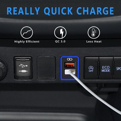 شاحن سيارة QC3.0 شحن سريع، لمقبس USB مزدوج من تويوتا للشحن السريع، مع عرض ضوء LED، والهواتف الذكية المتوافقة، أو الكمبيوتر اللوحي أو أي جهاز USB آخر (أزرق 1.3 × 0.9 بوصة) in Kuwait