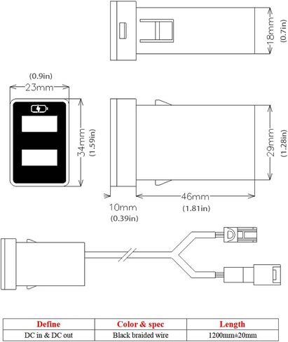 شاحن سيارة QC3.0 شحن سريع، لمقبس USB مزدوج من تويوتا للشحن السريع، مع عرض ضوء LED، والهواتف الذكية المتوافقة، أو الكمبيوتر اللوحي أو أي جهاز USB آخر (أزرق 1.3 × 0.9 بوصة) in Kuwait
