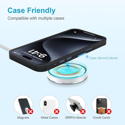 شاحن سيارة مغناطيسي لاسلكي شحن سريع متوافق مع Samsung Galaxy S23 S21 S22 S20 FE Note 10/20 Ultra iPhone 15 Pro /15 Ultra/14 13 12 Plus Google Pixel 8 Pro/7/6/5 كابل شاحن مغناطيسي تلقائي in Kuwait