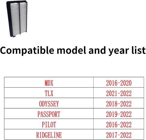 JTEAF12061 Engine Air Filter for MDX (2016-2020),TLX (2021-2022),ODYSSEY (2018-2022),PASSPORT (2019-2022),PILOT (2016-2022),RIDGELINE (2017-2022),Replace 17220-5J6-A10,CA12061 in Saudi Arabia