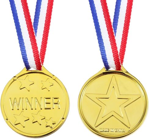 24 Pieces Kids Plastic Winner Medals Golden Medals Awards with Ribbons for Party Favor Decorations in Kuwait
