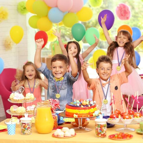 24 Pieces Kids Plastic Winner Medals Golden Medals Awards with Ribbons for Party Favor Decorations in Kuwait