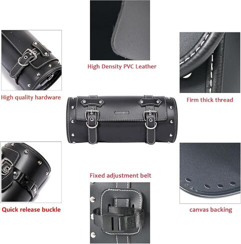 Motorcycle PVC Leather Tool Bag -Universal Fork Bag, Motorcycle Handlebar Bag Motorcycle Tool Bag Motorcycle Roll Bag Saddlebags Handlebar Bag Sissy Bar Storage Tool Bag With 2 Straps(black) in Saudi Arabia