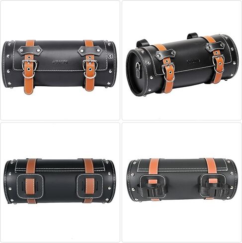 Motorcycle PVC Leather Tool Bag -Universal Fork Bag, Motorcycle Handlebar Bag Motorcycle Tool Bag Motorcycle Roll Bag Saddlebags Handlebar Bag Sissy Bar Storage Tool Bag With 2 Straps(black) in Saudi Arabia