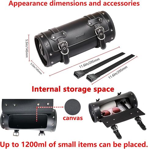Motorcycle PVC Leather Tool Bag -Universal Fork Bag, Motorcycle Handlebar Bag Motorcycle Tool Bag Motorcycle Roll Bag Saddlebags Handlebar Bag Sissy Bar Storage Tool Bag With 2 Straps(black) in Saudi Arabia