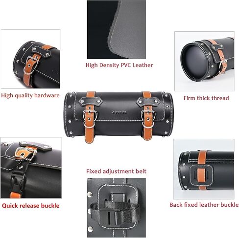 Motorcycle PVC Leather Tool Bag -Universal Fork Bag, Motorcycle Handlebar Bag Motorcycle Tool Bag Motorcycle Roll Bag Saddlebags Handlebar Bag Sissy Bar Storage Tool Bag With 2 Straps(black) in Saudi Arabia