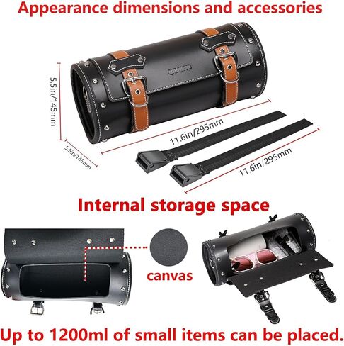 Motorcycle PVC Leather Tool Bag -Universal Fork Bag, Motorcycle Handlebar Bag Motorcycle Tool Bag Motorcycle Roll Bag Saddlebags Handlebar Bag Sissy Bar Storage Tool Bag With 2 Straps(black) in Saudi Arabia
