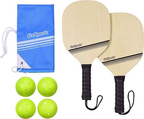 مجموعة GoSports Wood Pickle Ball للمبتدئين - تتضمن مجدافين خشبيين، 4 كرات مخلل رسمية وحقيبة ظهر in Saudi Arabia