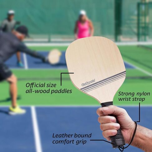 مجموعة GoSports Wood Pickle Ball للمبتدئين - تتضمن مجدافين خشبيين، 4 كرات مخلل رسمية وحقيبة ظهر in Saudi Arabia
