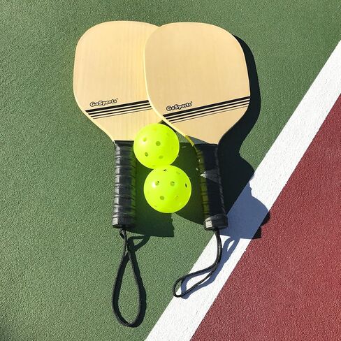 مجموعة GoSports Wood Pickle Ball للمبتدئين - تتضمن مجدافين خشبيين، 4 كرات مخلل رسمية وحقيبة ظهر in Saudi Arabia