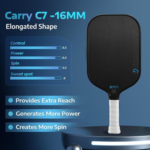 مجداف A11N 2024 Carry C7 Pickleball مع غطاء مجداف - سطح من ألياف الكربون - طراز بسيط in Saudi Arabia
