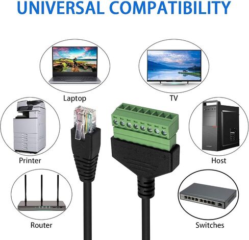 Poyiccot RJ45 Screw Terminal, RJ45 to 8Pin Screw Terminal Adaptor Connector, Ethernet Extender RJ45 8P8C Female to 8 Pin Screw Terminal Breakout Board Cable for Cat7/6/5/5e Network CCTV DVR, 12inch in Saudi Arabia