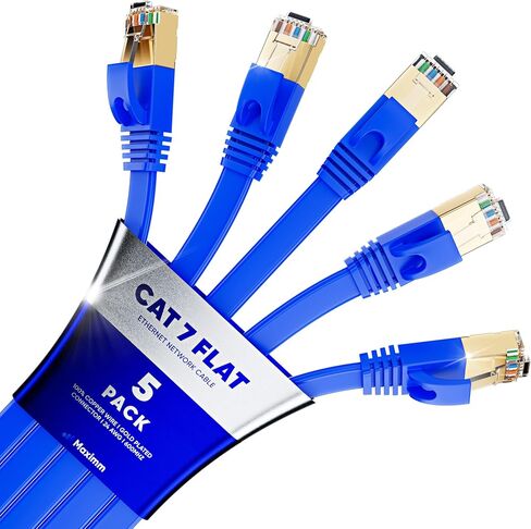 كابل إيثرنت مسطح Maximm Cat7، 10 أقدام، 600 ميجاهرتز، محمي RJ45، أصفر، 5 حزم in Kuwait