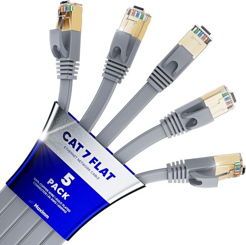 Maximm Ethernet Cable Cat 7, 3 ft, 5 Pack,Easy-Hide Flat Super-Durable White Braided Network LAN Internet Cable/Cord, Ethernet Patch Cable in Kuwait
