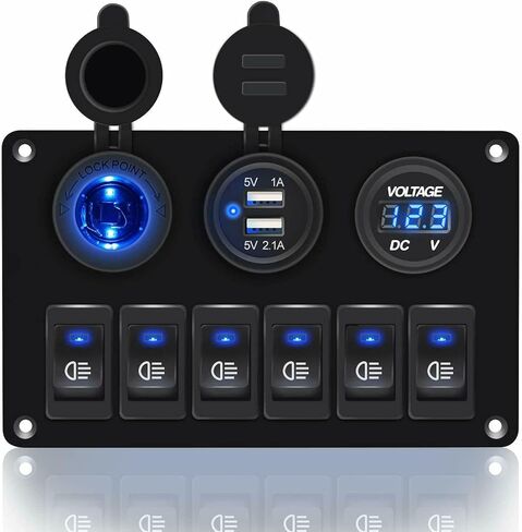 6 Gang Blue Rocker Switch Panel Circuit Breaker LED Waterproof Car Marine Boat (Blue) in Saudi Arabia