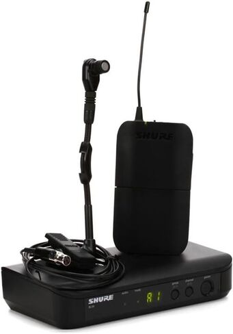 نظام الميكروفون اللاسلكي Shure BLX14/B98 UHF - مثالي للنحاس وآلات النفخ الخشبية والقرع - عمر البطارية 14 ساعة، نطاق 300 قدم | يتضمن ميكروفونًا للأداة بمشبك، وجهاز استقبال أحادي القناة | فرقة J11 in Saudi Arabia