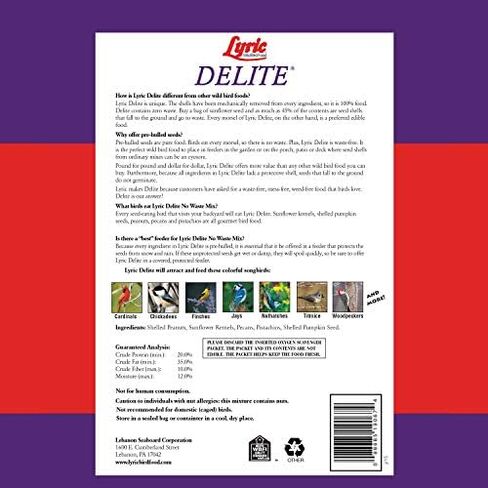 Lyric Delite Wild Bird Seed - No Waste Bird Food Mix with Shell-Free Nuts & Seeds - Attracts Buntings, Chickadees & Finches - 5 lb bag in Kuwait