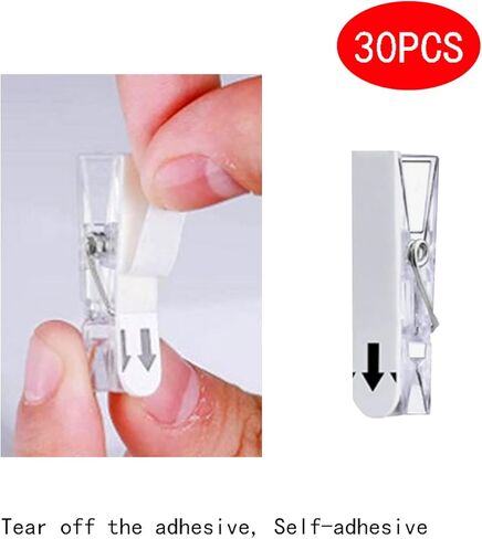 30 قطعة من مشابك الحائط المعلقة مع شرائط لاصقة، مشابك تعليق بلاستيكية مقاس 1.4 × 0.3 بوصة للصور ملصق زينة عيد الهالوين (أبيض) in Kuwait