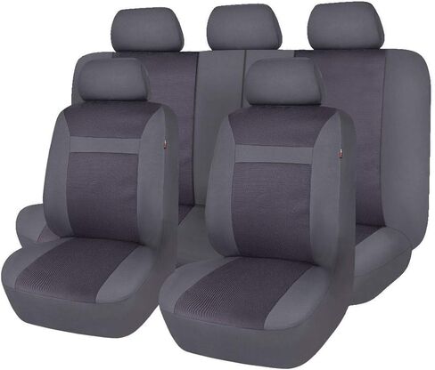 أغطية مقاعد السيارة فلاينج بانر، مجموعة كاملة من المقاعد الأمامية والمقعد الخلفي، واقيات مقاعد السيارة، واقيات غطاء الجاكار المتينة، شاحنة الدفع الرباعي، أسود، رمادي، تان (رمادي) in Kuwait