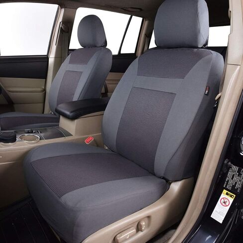 أغطية مقاعد السيارة فلاينج بانر، مجموعة كاملة من المقاعد الأمامية والمقعد الخلفي، واقيات مقاعد السيارة، واقيات غطاء الجاكار المتينة، شاحنة الدفع الرباعي، أسود، رمادي، تان (رمادي) in Kuwait