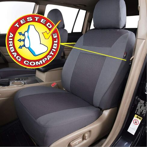 أغطية مقاعد السيارة فلاينج بانر، مجموعة كاملة من المقاعد الأمامية والمقعد الخلفي، واقيات مقاعد السيارة، واقيات غطاء الجاكار المتينة، شاحنة الدفع الرباعي، أسود، رمادي، تان (رمادي) in Kuwait