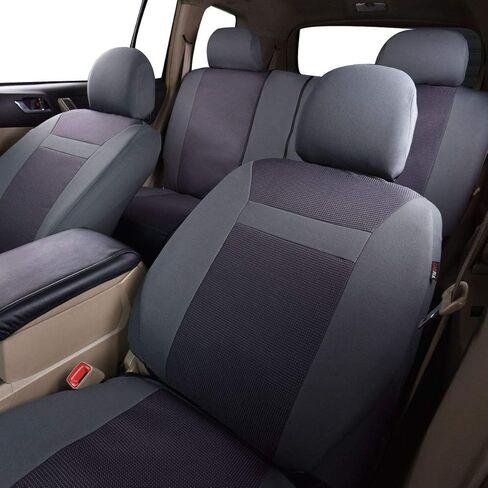 أغطية مقاعد السيارة فلاينج بانر، مجموعة كاملة من المقاعد الأمامية والمقعد الخلفي، واقيات مقاعد السيارة، واقيات غطاء الجاكار المتينة، شاحنة الدفع الرباعي، أسود، رمادي، تان (رمادي) in Kuwait