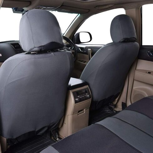 أغطية مقاعد السيارة فلاينج بانر، مجموعة كاملة من المقاعد الأمامية والمقعد الخلفي، واقيات مقاعد السيارة، واقيات غطاء الجاكار المتينة، شاحنة الدفع الرباعي، أسود، رمادي، تان (رمادي) in Kuwait