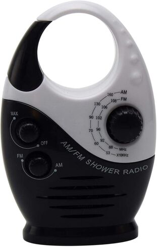 Shower Radio, Hanging IPX4 Waterproof Shower Speaker Wireless Mini Portable Waterproof Battery Operated Shower Radio Speaker AM FM Speaker for Home, Party, Outdoor, Travel, Pool, Hiking Black in Saudi Arabia