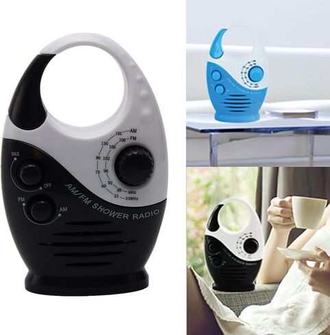 Shower Radio, Hanging IPX4 Waterproof Shower Speaker Wireless Mini Portable Waterproof Battery Operated Shower Radio Speaker AM FM Speaker for Home, Party, Outdoor, Travel, Pool, Hiking Black in Saudi Arabia