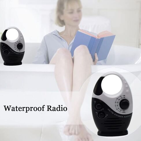 Shower Radio, Hanging IPX4 Waterproof Shower Speaker Wireless Mini Portable Waterproof Battery Operated Shower Radio Speaker AM FM Speaker for Home, Party, Outdoor, Travel, Pool, Hiking Black in Saudi Arabia