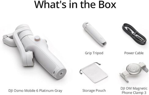 مثبت DJI Osmo Mobile 6 Gimbal للهواتف الذكية باللون الرمادي البلاتيني، تثبيت ثلاثي المحاور، قضيب تمديد مدمج، تتبع الأشياء، قابل للطي، حزمة تسجيل فيديو YouTube TikTok مع مجموعة ملحقات Deco Gear in Kuwait