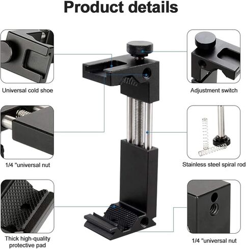 Phone Tripod, Metal Phone Holder with Extendable Lightweight Mini Stand, Universal Metal Adjustable Clamp for Video Recording, Selfies, Live Streaming, Compatible with Smartphone & Camera in Kuwait