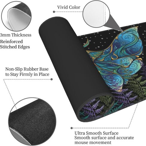 Death Star Moth Gaming Mouse Pad Black and Withe Butterfly Large Extended Non Slip Rubber Base Desk Mat Stitched Edge Keyboard Mat 31.5x11.8 Inch in Saudi Arabia
