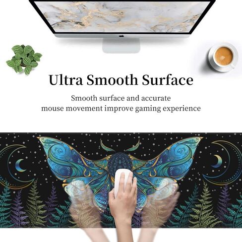 Death Star Moth Gaming Mouse Pad Black and Withe Butterfly Large Extended Non Slip Rubber Base Desk Mat Stitched Edge Keyboard Mat 31.5x11.8 Inch in Saudi Arabia