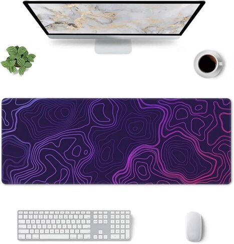 لوحة ماوس للخريطة الطبوغرافية باللون الأرجواني مقاس كبير XL لوحة ماوس للألعاب ذات محيط جغرافي ممتد ولوحة مفاتيح طويلة مع قاعدة مطاطية مضادة للانزلاق للكمبيوتر المحمول المكتبي 31.5 بوصة × 12 بوصة in Kuwait