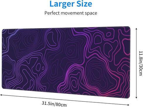 لوحة ماوس للخريطة الطبوغرافية باللون الأرجواني مقاس كبير XL لوحة ماوس للألعاب ذات محيط جغرافي ممتد ولوحة مفاتيح طويلة مع قاعدة مطاطية مضادة للانزلاق للكمبيوتر المحمول المكتبي 31.5 بوصة × 12 بوصة in Kuwait