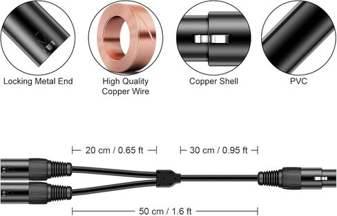 J&D XLR Splitter Cable, 3 Pin PVC Shelled 2 XLR Male to XLR Female Y Splitter Balanced Microphone Cable Adapter for Record Mixer AMP Limiter Speaker, 1.6 Feet in Saudi Arabia