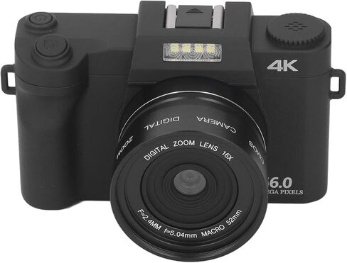 كاميرا رقمية بدقة 4K، كاميرا تسجيل فيديو بدقة 56 ميجابكسل و16X تكبير تلقائي ونقطة التصوير المحمولة، شاشة IPS عالية الدقة 3.0 بوصة مع ضوء تعبئة مدمج، 1500 مللي أمبير في الساعة in Kuwait