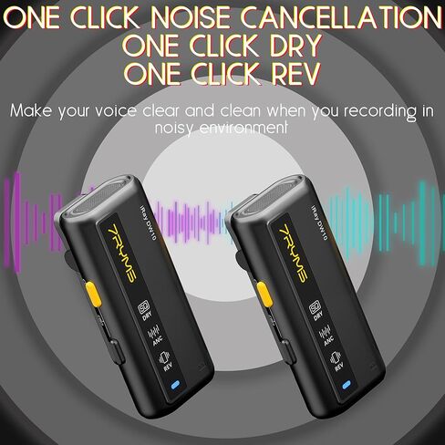 DW10 Wireless Lavalier Microphone Noise Cancellation 656FT Transmission Range Support Bluetooth Wireless Lapel Microphone for iPhone/Android/Camera/Live Streaming 15H Battery Life in Kuwait