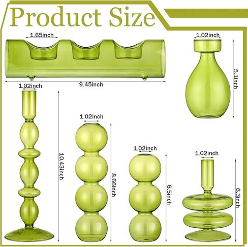 6 Pcs Green Glass Candle Holder Glass Candlestick Holder Wavy Glass Candle Sticks Holders Funky Candle Holder Mini Taper Candle Elegant Glass Vase for Home Table Decor Wedding Party Centerpiece in Kuwait