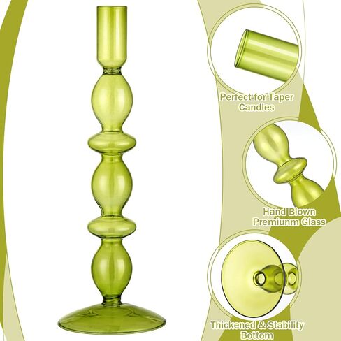 6 Pcs Green Glass Candle Holder Glass Candlestick Holder Wavy Glass Candle Sticks Holders Funky Candle Holder Mini Taper Candle Elegant Glass Vase for Home Table Decor Wedding Party Centerpiece in Kuwait
